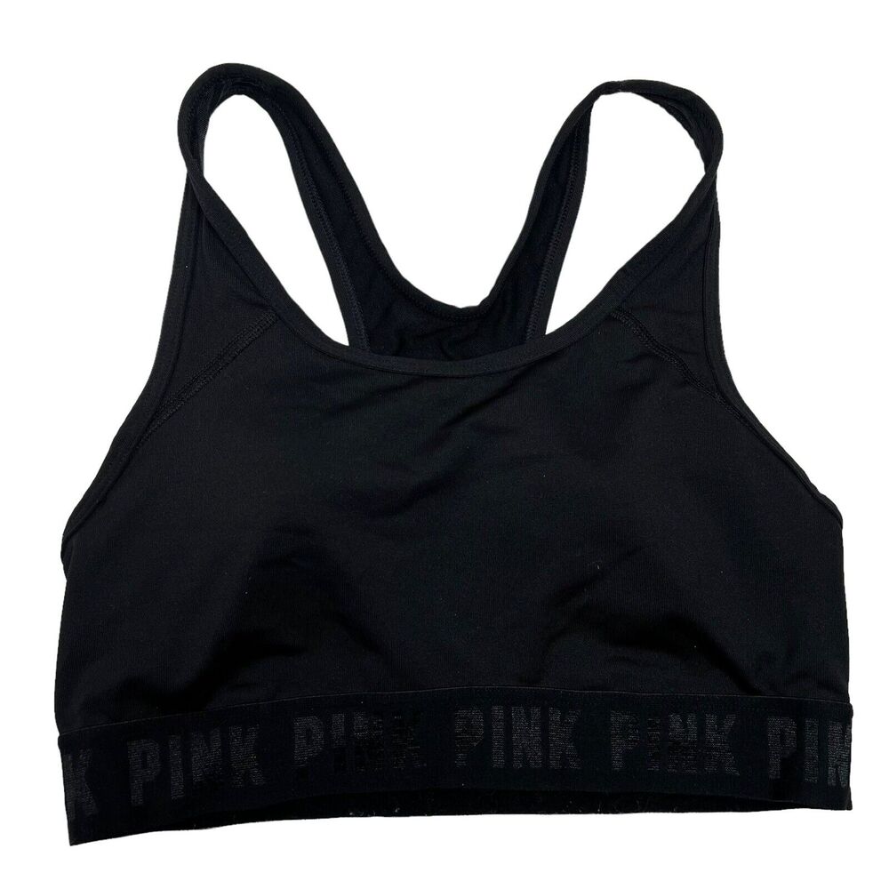 VS Pink Size S Sports Bra Ultimate Lightly Lined Black Padded Band Logo Women’s